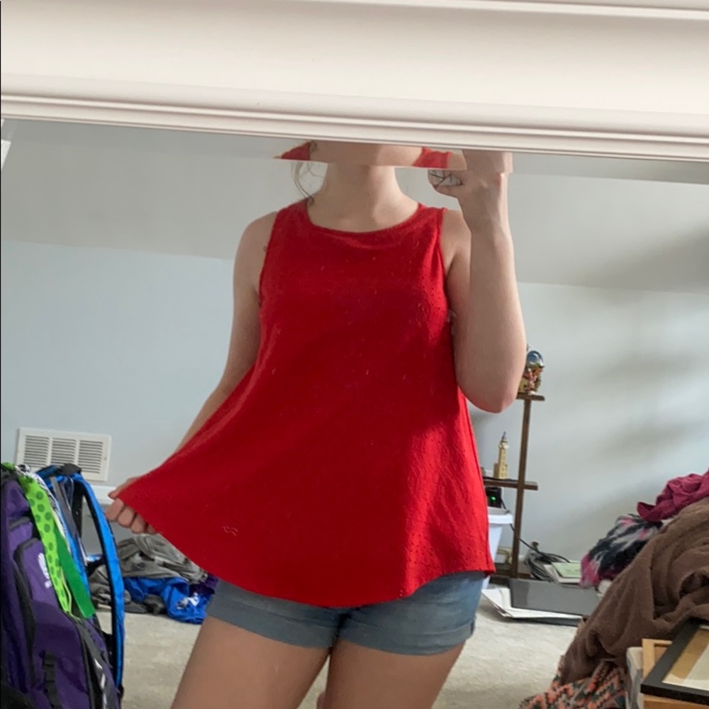 Bright Red Tank Top with Slit in the Back